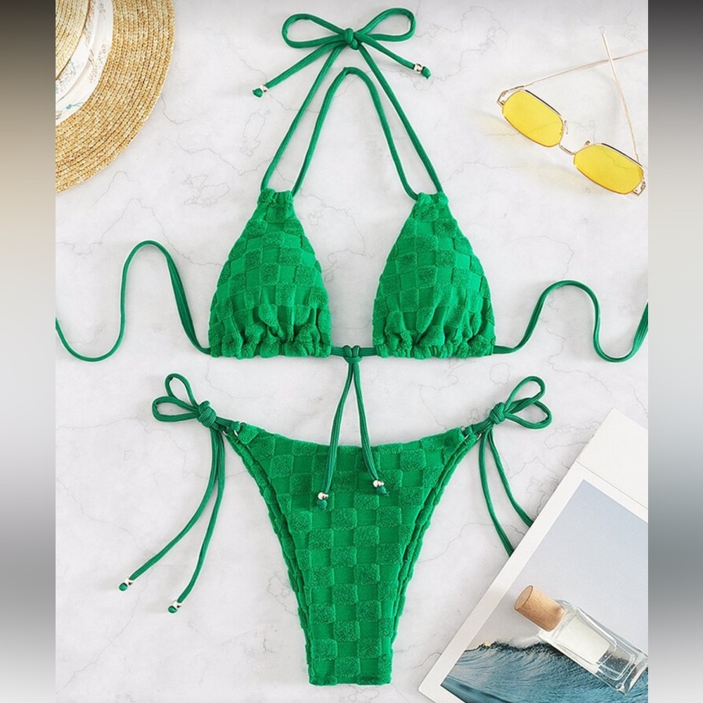 SHEIN Green Checkered Bikini Set